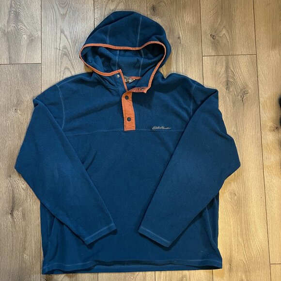 Eddie Bauer Teal Hooded Quarter Snap Fleece Mens XL - Picture 1 of 3